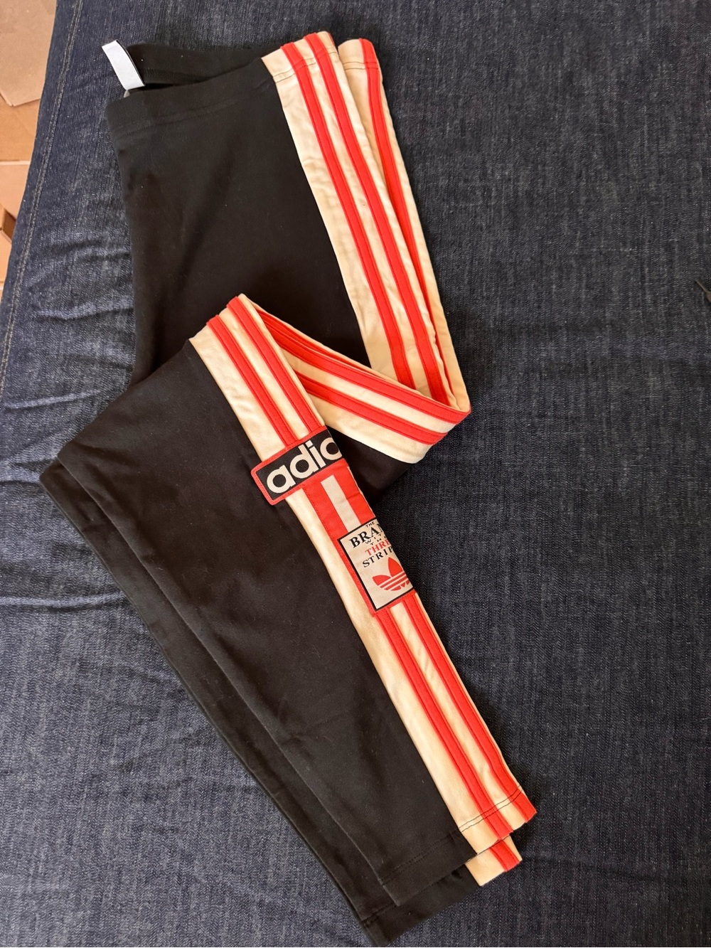 adidasBlack Leggings with Red & Cream Side Stripes